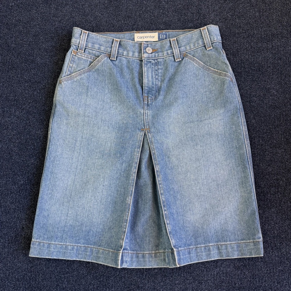 Vintage Gap Skirt Womens 4 Blue Denim A-Line Knee Length Carpenter Pockets